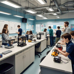 Students working on hands-on projects in a STEM Lab