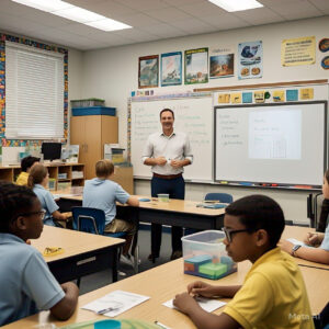 Students engaged in hands-on STEM education activities in a classroom setting