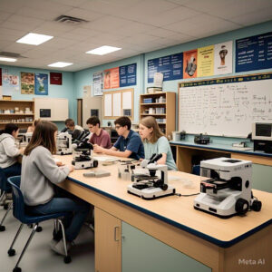 Students participating in a hands-on STEM program with robotics and coding activities