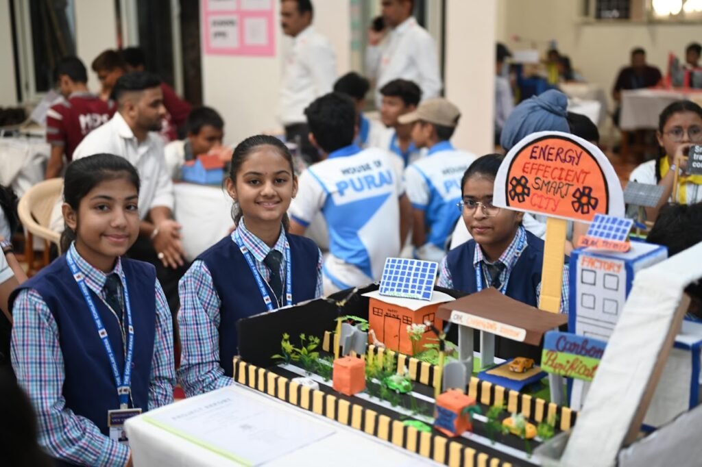 Students in a Nagaland school STEM lab showcase their energy-efficient smart city project model.