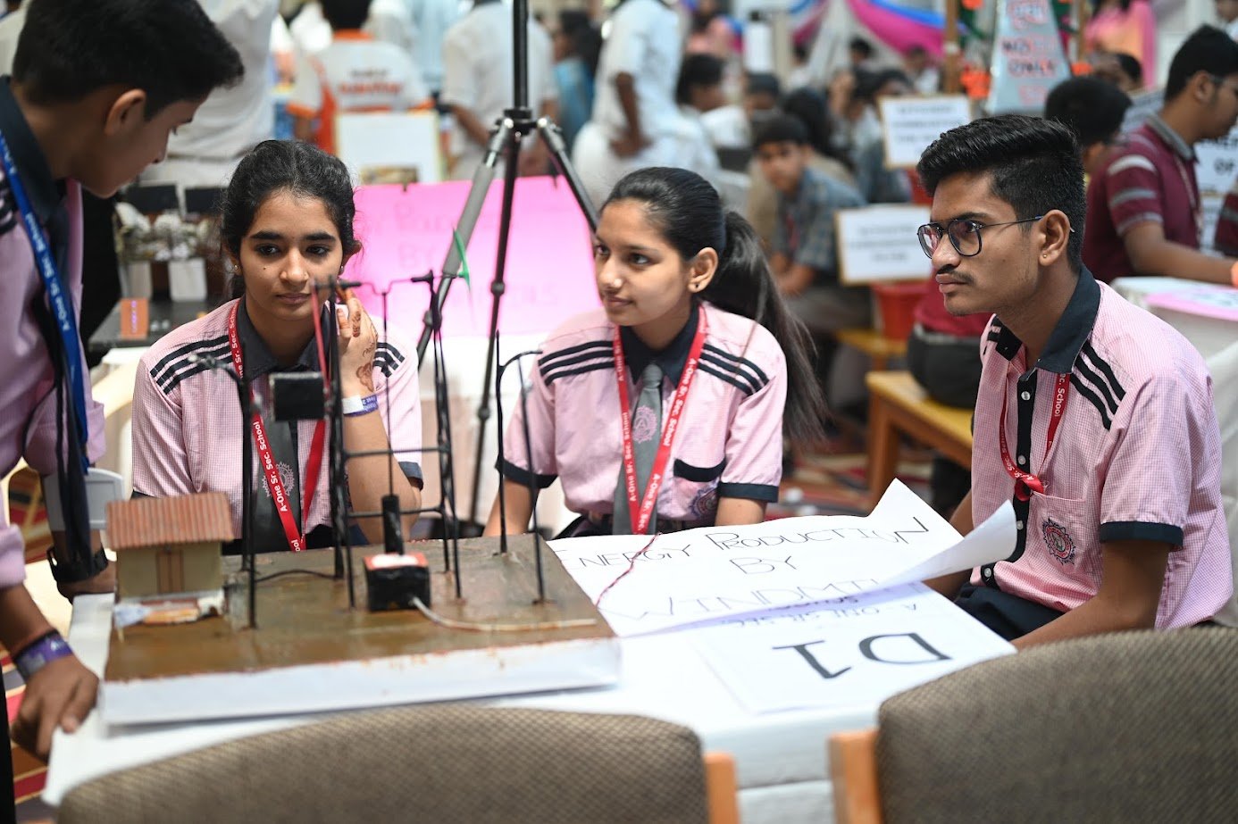 Students in a Nagaland school STEM lab present their wind energy project model