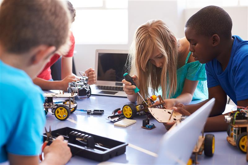 Group of students engaged in STEM experiments in a school’s lab in Meghalaya.