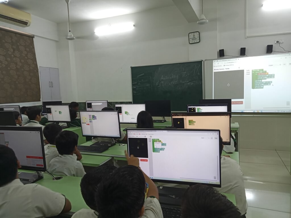 Students engaging in coding activities in a STEM lab in Chhattisgarh schools.
