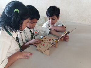 Teacher with group of students conducting experiments in a STEM Lab in Vadodara schools.