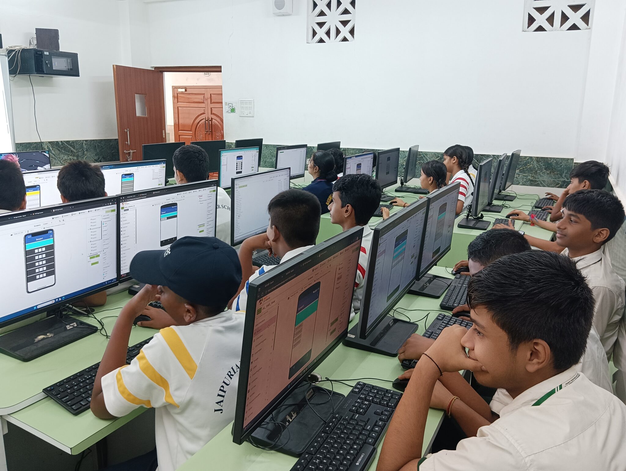 students work on computer