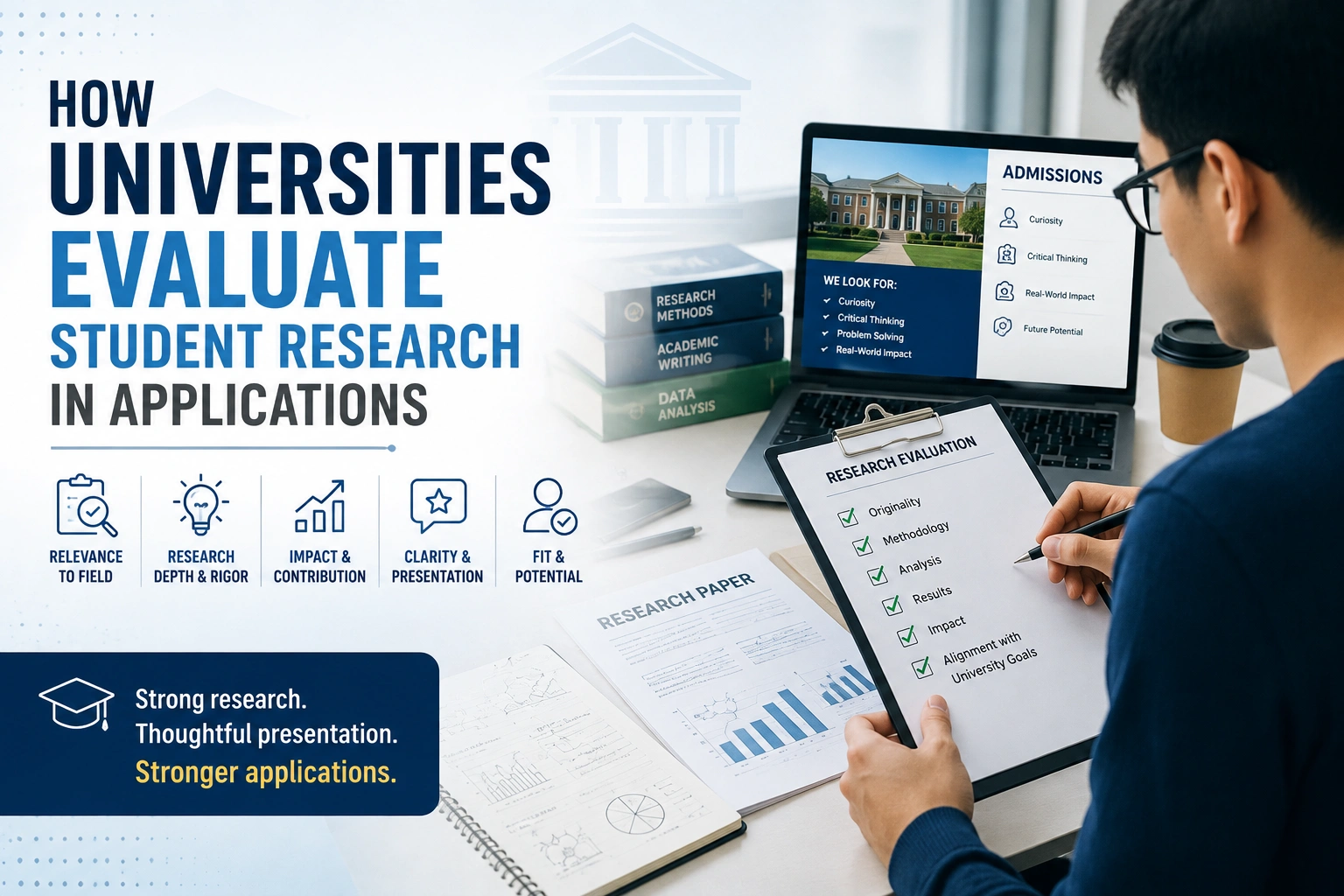 How universities evaluate student research with research papers, admissions criteria, evaluation checklist, and academic application review.