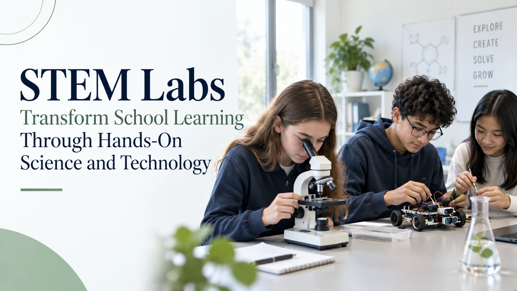 Alt Text: STEM labs transform school learning through hands-on science, robotics, experiments, and technology activities for students.