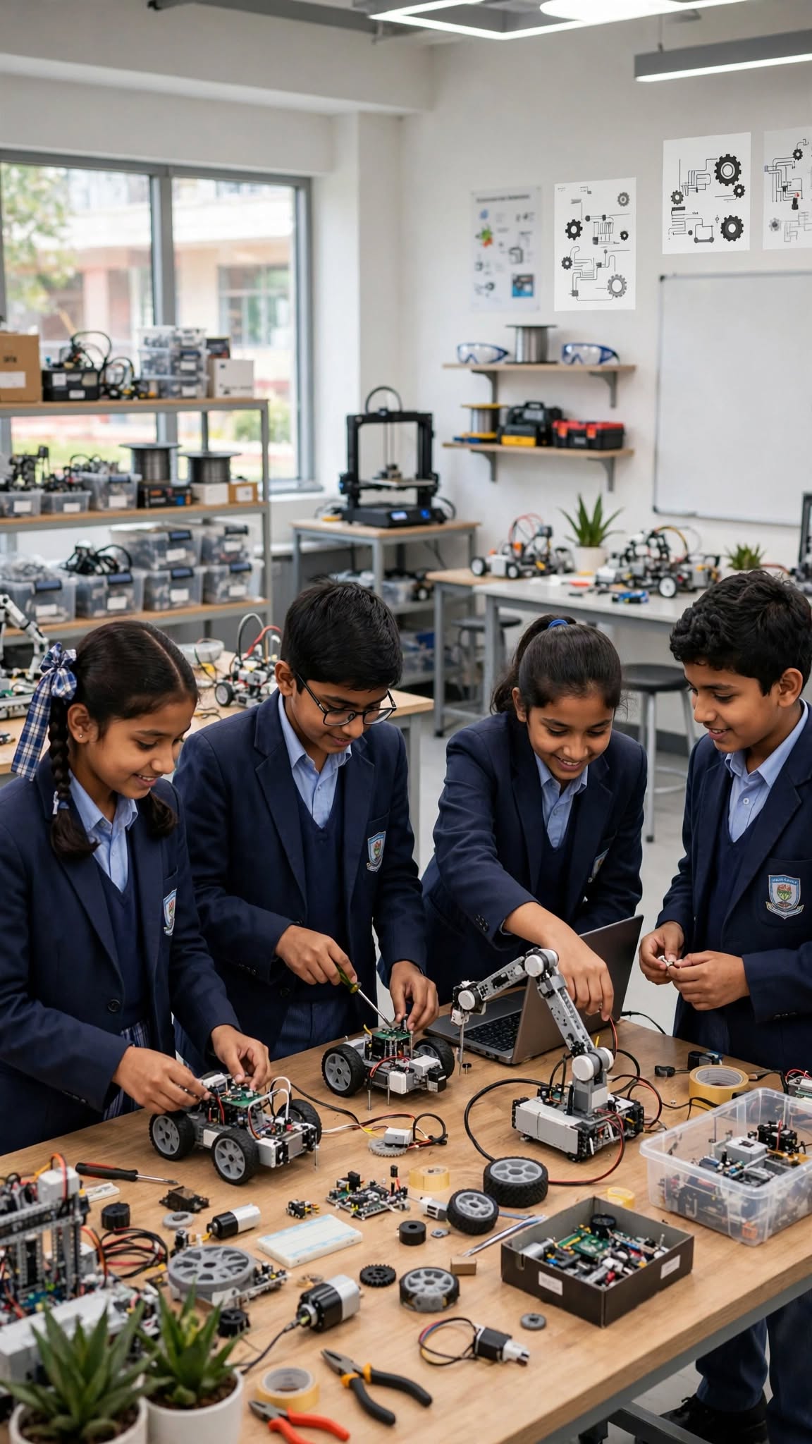 Students having knowledge about robotics in robotics lab